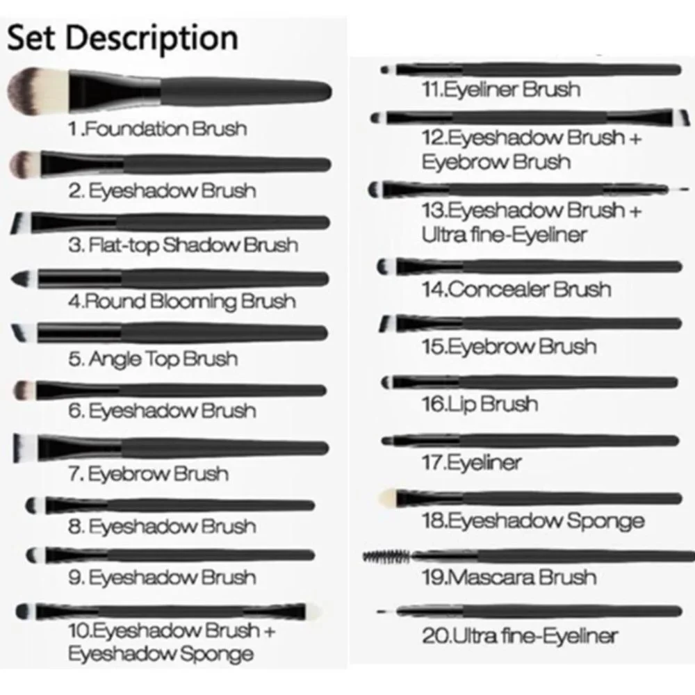 Makeup Brushes - Set of 20 - Black Handles - 6